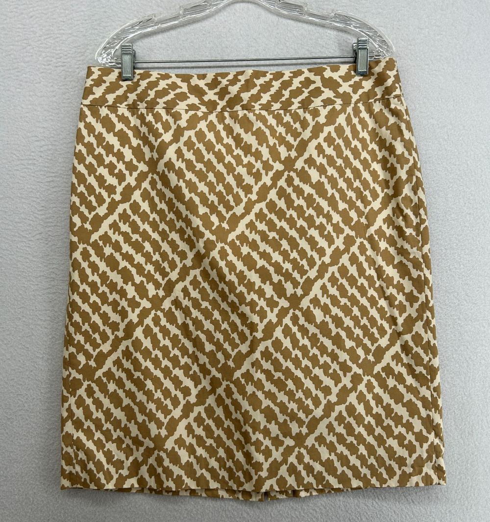 J.CREW Skirt 12 Pencil Knee Length Plaid Print Back Zip Cotton Beige